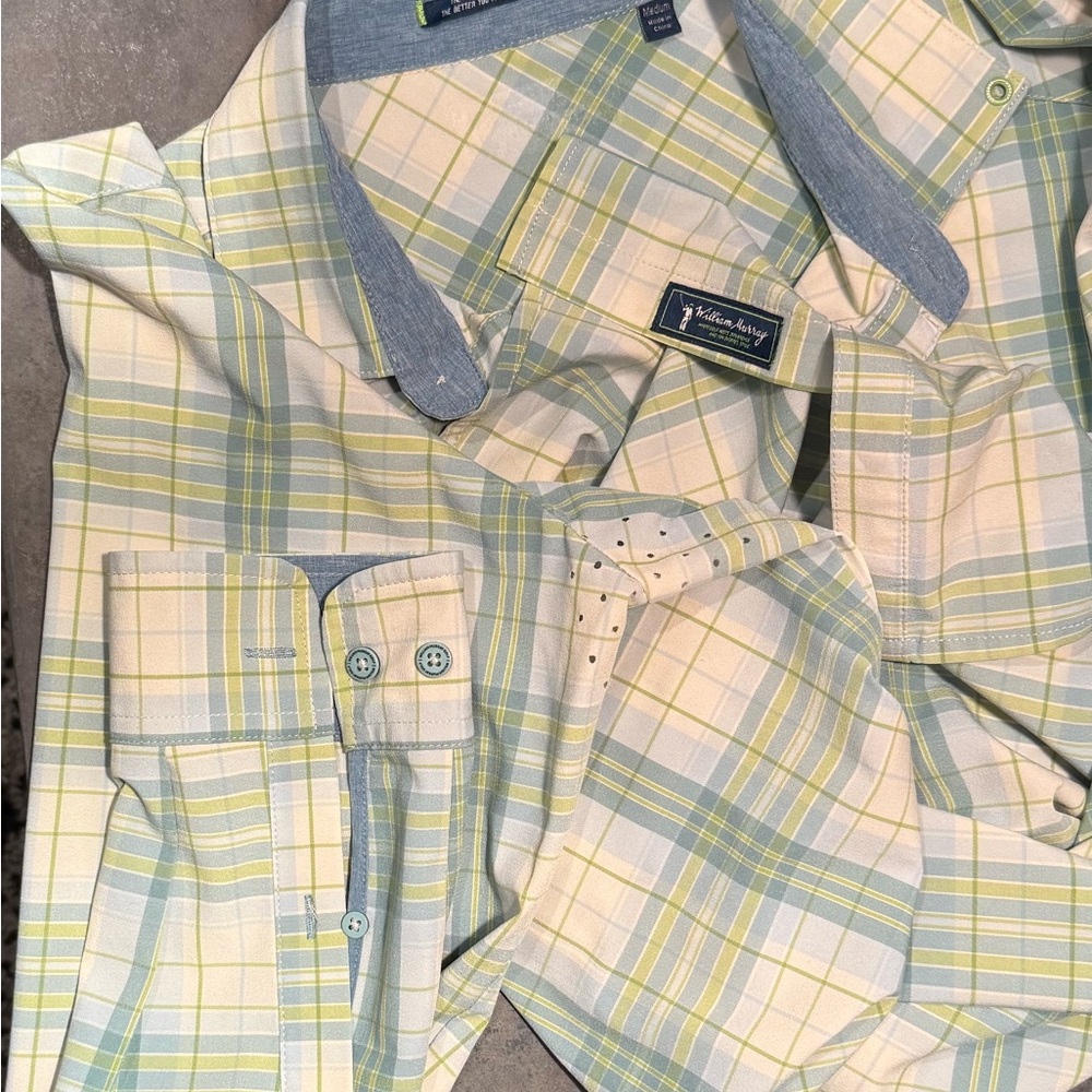 William Murray Cream & Green Plaid Shirt Men's - Picture 5 of 5